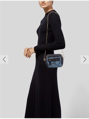 Just Cavalli Navy and Blue Leather Patterned Crossbody Bag with Gold Chain